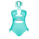 Load image into Gallery viewer, SEASELFIE Black Cut Out Halter One-piece Swimsuit For Women Sexy Drawstring Monokini Swimwear Beach Bathing Suit Beachwear