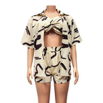 Load image into Gallery viewer, Echoine Casual Print Short Sleeve Shirt Crop Top and Shorts Set