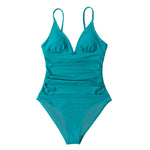 Load image into Gallery viewer, SEASELFIE Sexy Solid Orange Shirring V-neck One-Piece Swimsuit Women Monokini Beach Bathing Suit Swimwear