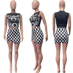 Load image into Gallery viewer, Checkerboard Printed Women 2 Piece Set Sleeveless Tank Top Bodycon Skirts Set
