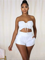 Load image into Gallery viewer, WLWXR Summer Sexy Black Solid Short Sets For Women Strapless Sleeveless Camis Top And Booty Short Pants Casual Party Set