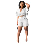Load image into Gallery viewer, Sexy V Neck Ruffles Sleeve Crop Top & Pockets Shorts Suit