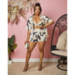 Load image into Gallery viewer, Echoine Casual Print Short Sleeve Shirt Crop Top and Shorts Set