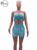 Load image into Gallery viewer, WLWXR Summer Sexy Black Solid Short Sets For Women Strapless Sleeveless Camis Top And Booty Short Pants Casual Party Set