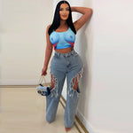 Load image into Gallery viewer, Ripped Women High Waist Tassel Jeans Hole Heart Irregular Denim Trousers Summer Streetwear Casual Wild Straight Pants 2023