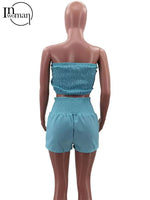 Load image into Gallery viewer, WLWXR Summer Sexy Black Solid Short Sets For Women Strapless Sleeveless Camis Top And Booty Short Pants Casual Party Set