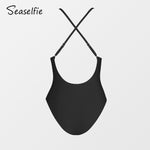 Load image into Gallery viewer, SEASELFIE V-Wire Cross Back One-piece Swimsuit For Women Black Sexy Backless Monokini Swimwear Bathing Suit Beachwear