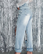 Load image into Gallery viewer, Straight Jeans Women 2023 Spring Summer Holes Diamond Rhinstones Solid Fashion High Street High Waist Cotton Denim Pants