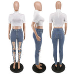 Load image into Gallery viewer, Fashion Sexy Women Summer Pants Female Streetwear Jeans Hollow Out Bottoms Eyelet Lace Up Trousers Women Denim Pants