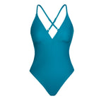 Load image into Gallery viewer, SEASELFIE V-neck Solid Blue One-piece Swimsuit For Women Sexy Cut Out Monokini Swimwear Beach Bathing Suit Beachwear