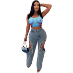 Load image into Gallery viewer, Ripped Women High Waist Tassel Jeans Hole Heart Irregular Denim Trousers Summer Streetwear Casual Wild Straight Pants 2023