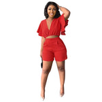 Load image into Gallery viewer, Sexy V Neck Ruffles Sleeve Crop Top & Pockets Shorts Suit