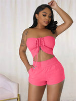 Load image into Gallery viewer, WLWXR Summer Sexy Black Solid Short Sets For Women Strapless Sleeveless Camis Top And Booty Short Pants Casual Party Set