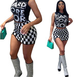 Load image into Gallery viewer, Checkerboard Printed Women 2 Piece Set Sleeveless Tank Top Bodycon Skirts Set