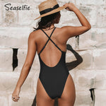 Load image into Gallery viewer, SEASELFIE V-Wire Cross Back One-piece Swimsuit For Women Black Sexy Backless Monokini Swimwear Bathing Suit Beachwear