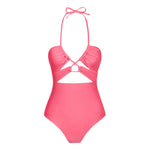 Load image into Gallery viewer, SEASELFIE Black Cut Out Halter One-piece Swimsuit For Women Sexy Drawstring Monokini Swimwear Beach Bathing Suit Beachwear