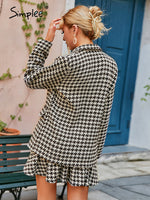 Load image into Gallery viewer, Simplee Office plaid shawl collar women blazer autumn Elegant houndstooth high waist pleated skirt Long sleeve pocket blazer