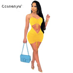 Load image into Gallery viewer, Women V Neck Drawstring Ruched Sleeveless Slip Dress Sexy Hollow Out Bodycon Bandage 2023 Summer Party Club Elegant Mini Dresses