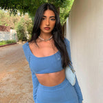 Load image into Gallery viewer, Long Sleeves Solid Navel Low Neck Bodycon