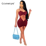 Load image into Gallery viewer, Women V Neck Drawstring Ruched Sleeveless Slip Dress Sexy Hollow Out Bodycon Bandage 2023 Summer Party Club Elegant Mini Dresses