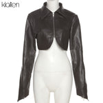 Load image into Gallery viewer, KLALIEN Fashion Casual Turn-down Collar Zipper Slim PU Leather Coat For Women Streetwear Short Jacket Solid Black Y2K Clubwear