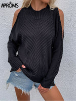 Load image into Gallery viewer, Aproms Elegant Cold Shoulder Knitted Loose Sweaters Women