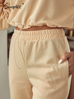 Load image into Gallery viewer, Simplee O-neck long sleeves short top long pants set Elastic shoulder pads pocket two pieces sets Female solid loose tracksuit