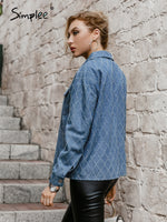 Load image into Gallery viewer, Simplee Cotton lapel long sleev women denim jacket