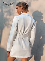Load image into Gallery viewer, Simplee Office lady notched pocket belt women blazer Long sleeves v-neck white blazers coat Elegant autumn female solid outwear