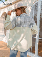 Load image into Gallery viewer, Simplee Office lady long sleeves plaid buttons pocket shirt coat women Patchwork loose causal coats Autumn female lapel outwear
