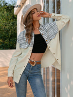Load image into Gallery viewer, Simplee Office lady long sleeves plaid buttons pocket shirt coat women Patchwork loose causal coats Autumn female lapel outwear