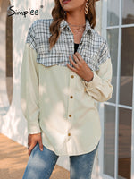 Load image into Gallery viewer, Simplee Office lady long sleeves plaid buttons pocket shirt coat women Patchwork loose causal coats Autumn female lapel outwear