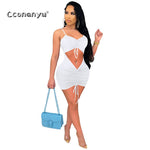 Load image into Gallery viewer, Women V Neck Drawstring Ruched Sleeveless Slip Dress Sexy Hollow Out Bodycon Bandage 2023 Summer Party Club Elegant Mini Dresses