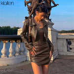 Load image into Gallery viewer, KLALIEN Fashion Casual Turn-down Collar Zipper Slim PU Leather Coat For Women Streetwear Short Jacket Solid Black Y2K Clubwear