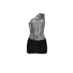 Load image into Gallery viewer, Summer One Shoulder Faux Leather Fur Patchwork Sleeveless Mini Dress