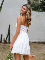 Load image into Gallery viewer, Simplee Spaghetti strap cotton white mini dress