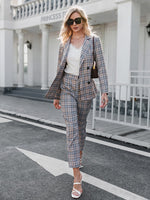 Load image into Gallery viewer, Simplee Two-piece blazer women suits Double breasted plaid casual female blazer