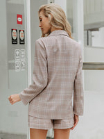 Load image into Gallery viewer, Simplee Two-piece blazer women suits Double breasted plaid casual female blazer
