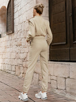 Load image into Gallery viewer, Simplee Two piece short women sweatshirt set autumn Elastic lace up turtleneck casual pants