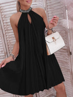 Load image into Gallery viewer, Rhinestone Decor Sleeveless Keyhole Pleated Halter Casual Dress
