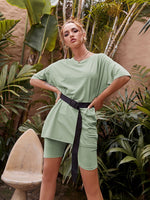 Load image into Gallery viewer, Simplee Casual solid women's two piece suits with belt