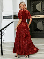 Load image into Gallery viewer, Simplee V-neck flare sleeve print velvet dress Party elegant womem dresses