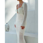 Load image into Gallery viewer, Autumn Summer Knitting Bodycon Dress Women Beach Streetwear Crochet Hollow Out Tie-up Backless Wrapped Vestidos Ladies