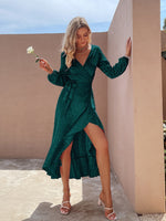 Load image into Gallery viewer, Simplee Casual leopard v-neck split maxi dress