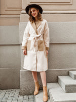 Load image into Gallery viewer, Simplee Office lady camel autumn winter women outwear Warm long sleeve split wool coat High street fashion lace up female coat
