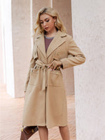 Load image into Gallery viewer, Simplee Elegant v-neck lace up long sleeve button trench coats Office notched pocket sash long coat Female blazer collar outwear