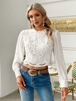 Load image into Gallery viewer, Simplee Sexy lace crop top women Office long sleeve chiffon elegant short blouse