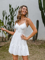 Load image into Gallery viewer, Simplee Spaghetti strap cotton white mini dress