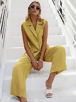 Load image into Gallery viewer, Simplee Gray sleeveless woman suits Summer casual loose suit Chic suit collar woman sets Sleeveless top high waist pants suit