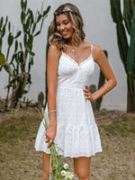 Load image into Gallery viewer, Simplee Spaghetti strap cotton white mini dress